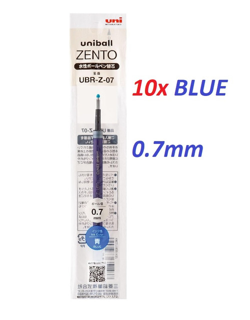 Uniball Zento 0.7mm REFILLS UBR-Z07- 10x Blue