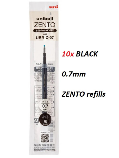 Uniball Zento 0.7mm REFILLS UBR-Z07- 10x Black