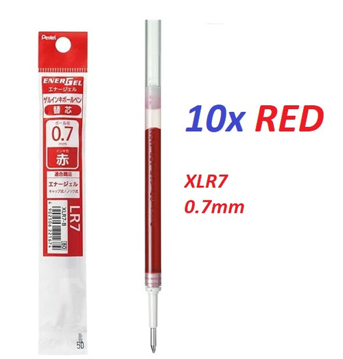 Pentel Energel XLR7 Gel Ink 0.7mm REFILL - 10x RED