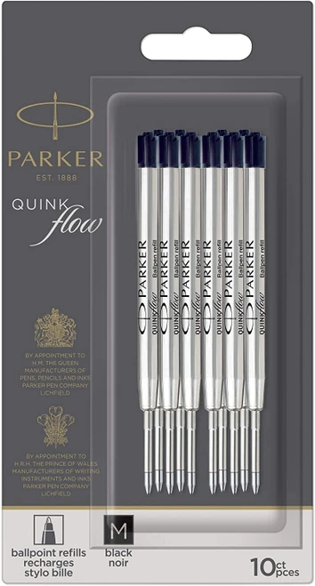 PARKER QuinkFlow Ballpoint Refill Medium - 10x BLACK