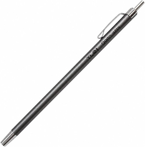 OHTO TL01 Ultra Compact Ballpoint Pen Grey 0.5mm Needle Point, Soft Black Ink, Slim Aluminum Pocket Pen with Card Holder