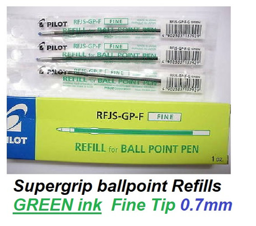 PILOT RFJS-GP-F Supergrip Ballpoint Refills 0.7mm - 1 Dozen GREEN