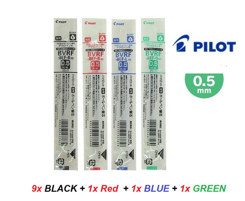 Pilot Multi Pen REFILLS (BVRF-8EF) Extra Fine 0.5mm - 9x BLACK +1x BLUE +1x RED + 1x GREEN
