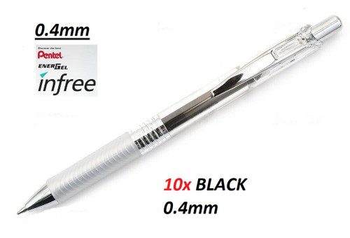 Pentel Energel INFREE BLN74TL Gel Ink 0.4mm pen - 10x BLACK