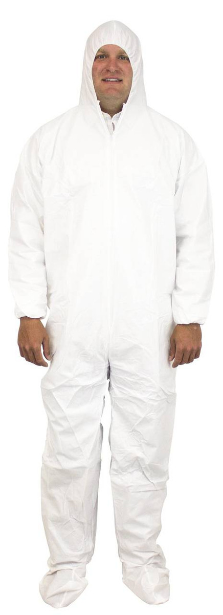 PermaGard 18122 Coveralls, White, Zipper Front with Hood & Boots Attached, 25 ea/case 