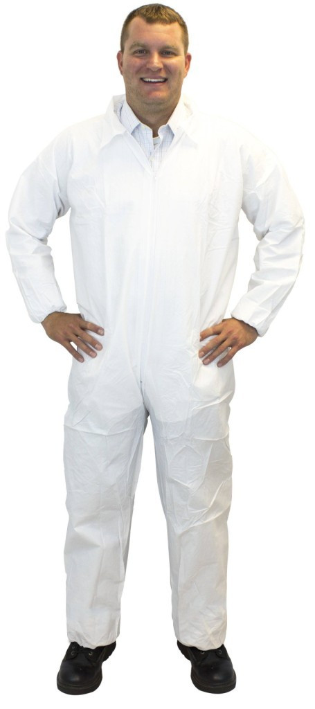 PermaGard 18127 Coveralls, White, Zipper Front with Hood and