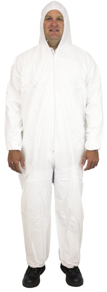 PermaGard 18127 Coveralls, White, Zipper Front with Hood and