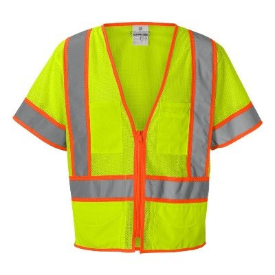 Kishigo 1242 Ultra-Cool Polyester Mesh Class 3 Surveyors Vest, Hi-Visibility Lime, Zip Front, 6 Pocket