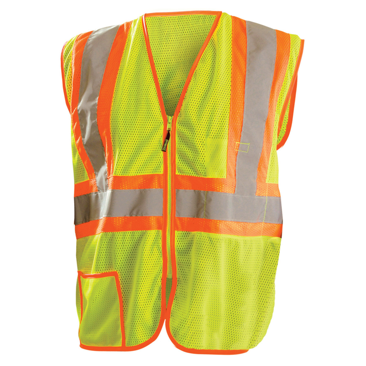 OccuNomix LUX-SSCLC2Z Classic Mesh 2-Tone Safety Vest, 2 Pocket, Zipper Front, Class 2, Hi-Viz Yellow
