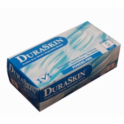 DuraSkin 2010W Blue 4 mil Nitrile Disposable Gloves, Powder Free, 100 Gloves Per Dispenser