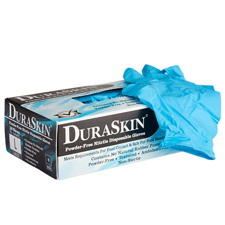 DuraSkin 2018W Nitrile 8 mil Blue Powder Free Disposable Gloves