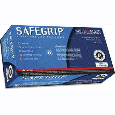 Microflex SG-375 SafeGrip High Risk Blue Latex Glove, Powder Free, Packaged 50 each per dispenser box