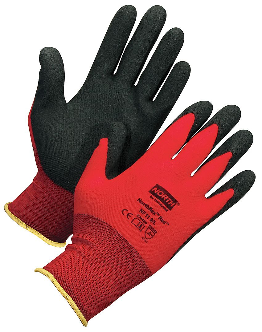North by Honeywell NorthFlex Red™ NF11 Black Foamed PVC Palm Coated Gloves, 1 Pair/Pkg Mfg# NF11