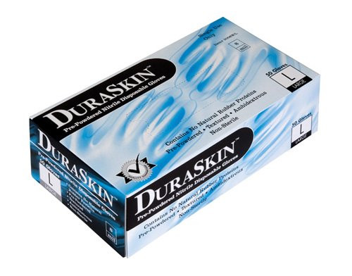 DuraSkin 2008W Blue Nitrile 8 mil Disposable Gloves, Lightly Powdered, 50 Gloves/Box, Mfg# 2008W