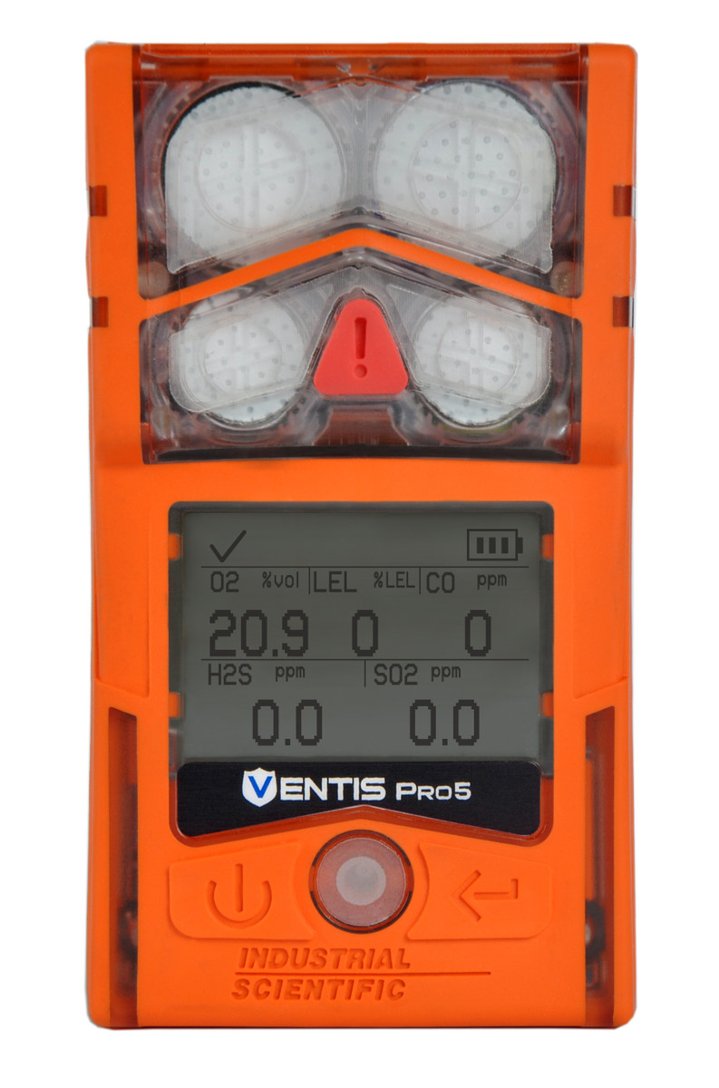 Industrial Scientific Ventis Pro5 Multi-Gas Monitor, Diffusion, LEL (Pentane), HCN, CO, O2, Li-ion Slim Extended Battery, Desktop Charger, Orange, Mfg# VP5-K1B31101101