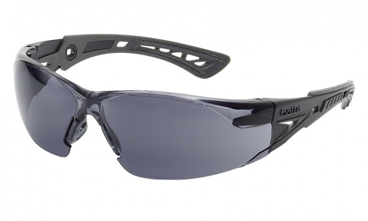 Bolle® Rush+ Safety Glasses, Black&frasl;Grey Temples , Grey AF Lens | Mfg# 40208