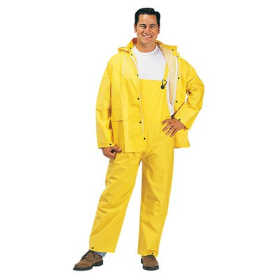 Durawear Rainwear, 2 Piece Set Includes Jacket with Attached Hood And Bib Overalls, Yellow, PVC/Polyester, Mfg# 1220AH