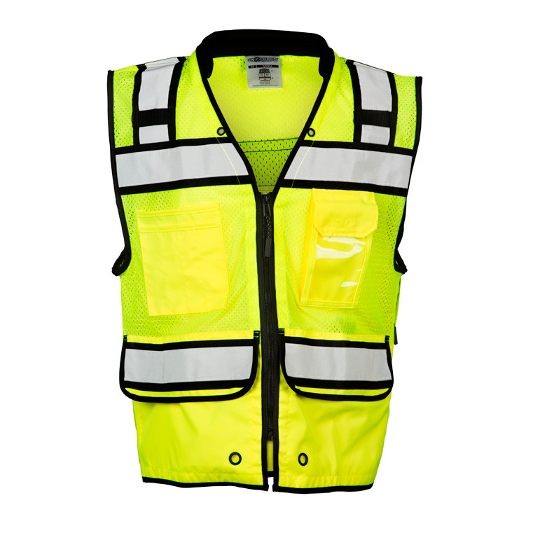 Kishigo High Performance Surveyors Safety Vest, ANSI 107 Class 2, Hi-Viz Lime, Zipper Closure, Mfg# S5004
