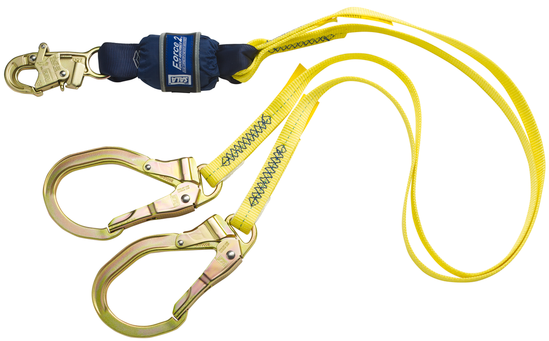 DBI Sala 1246159 Force2 Double Leg 100% Tie Off Shock Absorbing Lanyard, 6 ft. (1.8m) web,  Steel Rebar Hooks at Each End, Mfg# 1246159