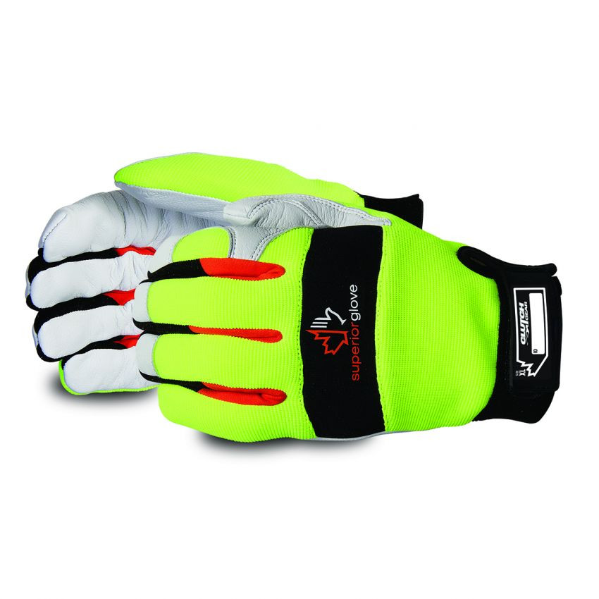 Superior Glove MXGKGHVTL Clutch Gear Pro Hi-Viz Winter Insulated Mechanics Glove with Goat-Grain Palms, ANSI Level A5 Cut Resistance