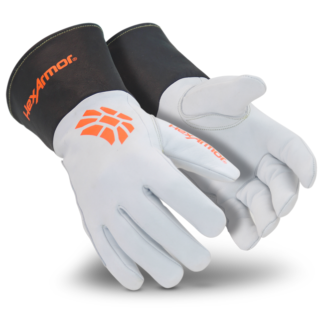 HexArmor Chrome SLT 4062 cut-resistant leather work gloves with extended safety cuff, goatskin palm, and ANSI A5 arc flash CAT 4 protection for industrial and electrical safety