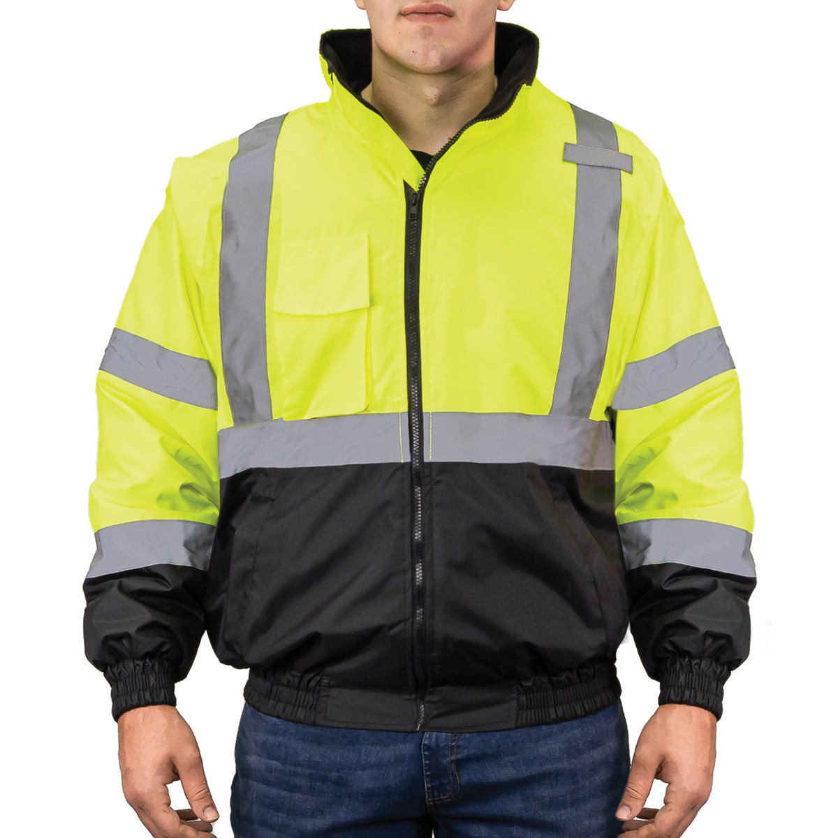 GAME 1320E Hi-Viz Class 3 Bomber Jacket with Black Bottom