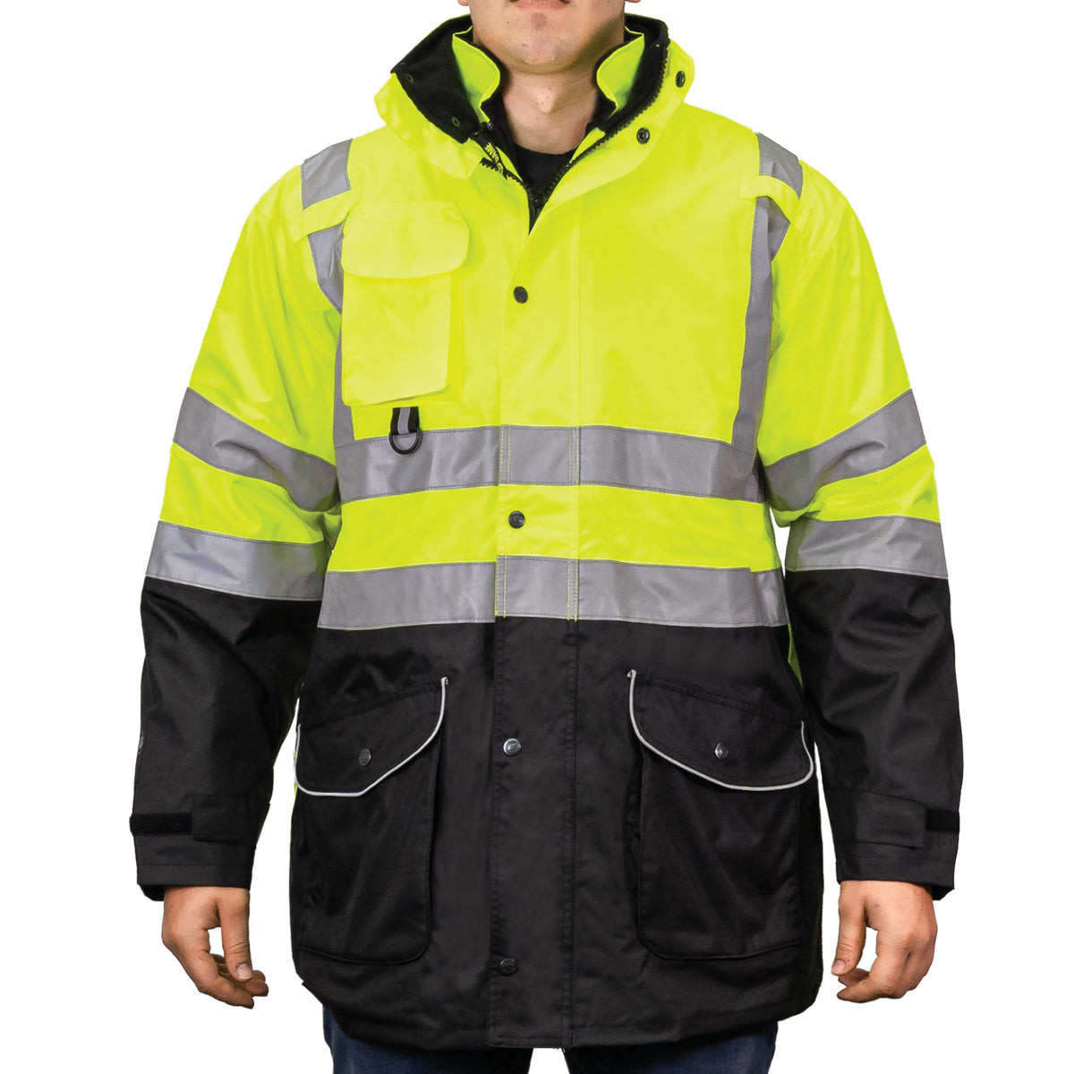 GAME 1355 Hi-Viz Class 3 6-in-1 Jacket with Black Bottom