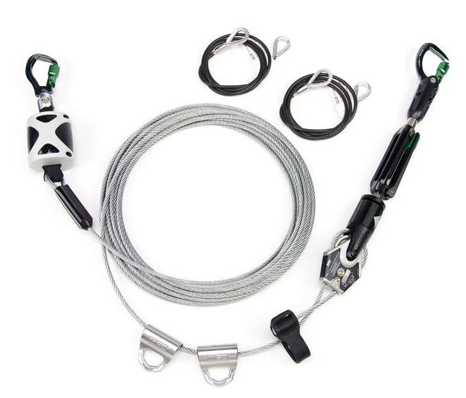 MSA 10219288 Temporary Cable Horizontal Lifeline for 2 Workers, 60' with bypass shuttles and anchorage straps 