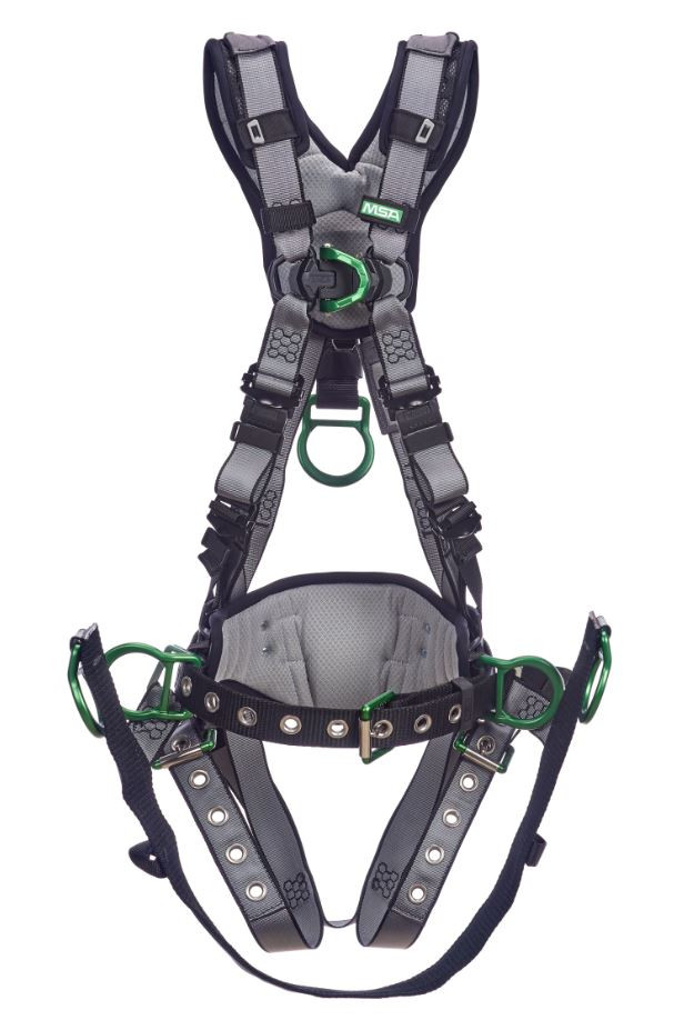 MSA V-FIT Derrick Harness, Back, Front & Hip D-Rings, Tongue and Buckle Leg Straps, Shoulder Padding