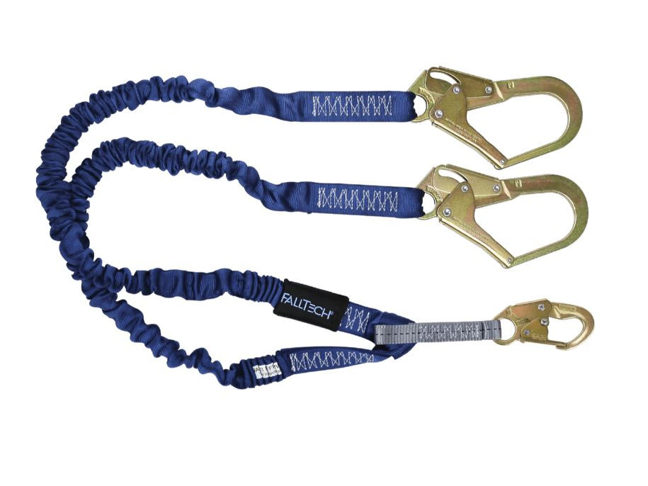 FallTech 8240Y3 4½' to 6' ElasTech® Energy Absorbing Lanyard, Double-leg with Steel Connectors 