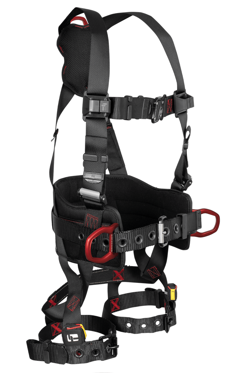 FallTech 8144B FT-Iron 3D Construction Belted Full Body Harness, Back and Side D-Rings, Tongue Buckle Leg Straps, Small Back Pad