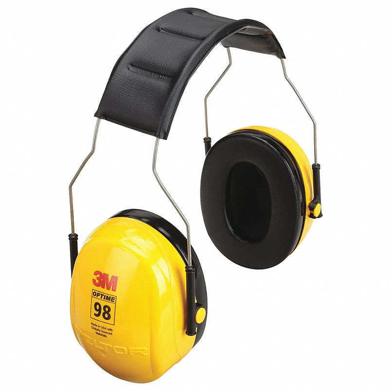 3M PELTOR Optime 98 H9A over-the-head earmuffs with NRR 25 dB hearing protection, stainless steel headband, and cushioned ear cups for industrial noise reduction