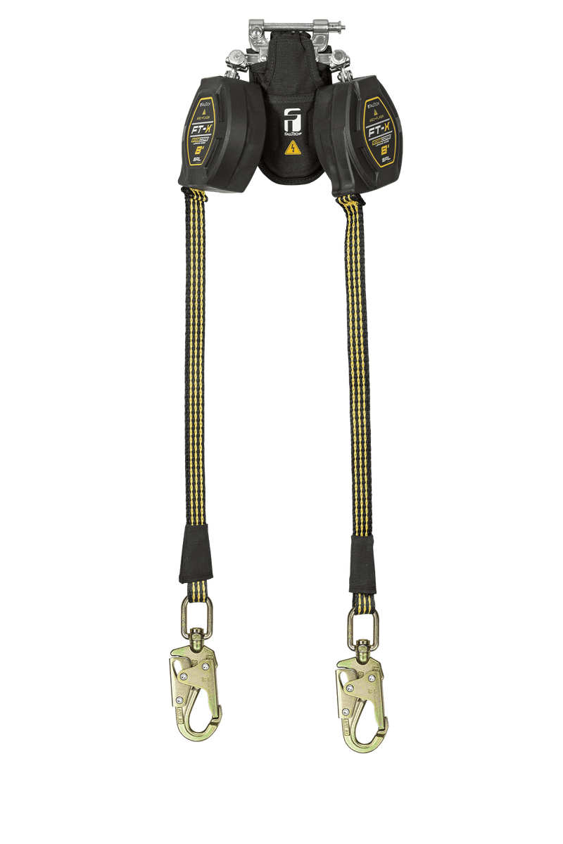 Falltech 8' FT-X® EdgeCore™ Arc Flash Class 2 Leading Edge Personal SRL-P, Twin-leg with Steel Swivel Snap Hooks with SpeedLink, MFG #84008TP2