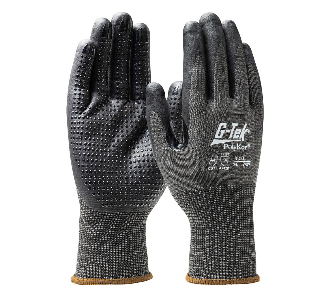 PIP G-Tek PolyKor 16-348 Seamless Knit Salt & Pepper PolyKor Nitrile Coated Blended A4 Cut Resistant Gloves