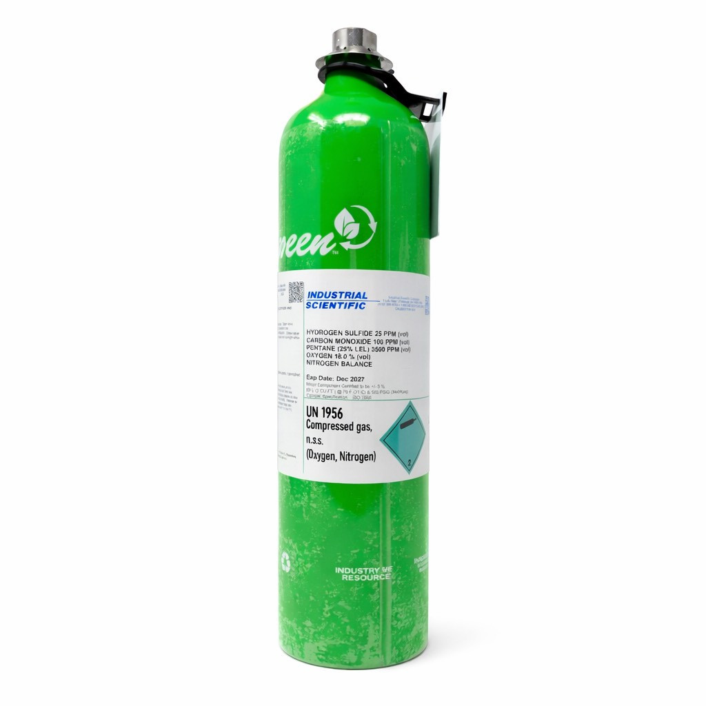 Industrial Scientific 18104058 PH3 Calibration Gas, 58 Liter, 2 cu. ft., 1 ppm Phosphineane, iCard, Hazmat