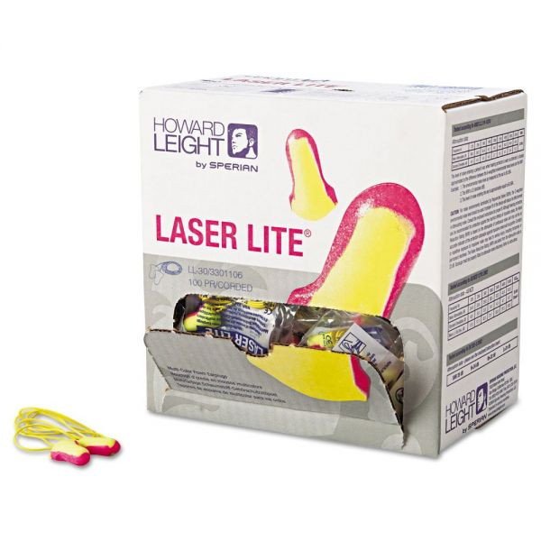 Howard Leight by Honeywell LL-30 Laser Lite® Corded Ear Plugs, NRR 32, 100 Pair/Box