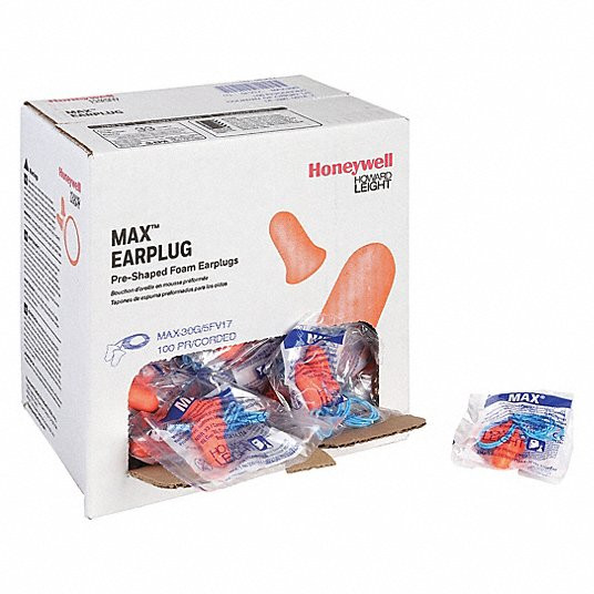 Honeywell Howard Leight MAX-30 Corded Foam Earplugs Box, NRR 33, 100 Pair/Box