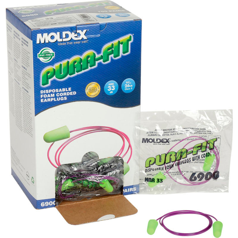 Moldex Pura-Fit 6900 Corded Foam Ear Plugs, NRR 33, 100 Pair/Box