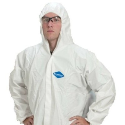 PermaGard 18127 Coveralls, White, Zipper Front with Hood and