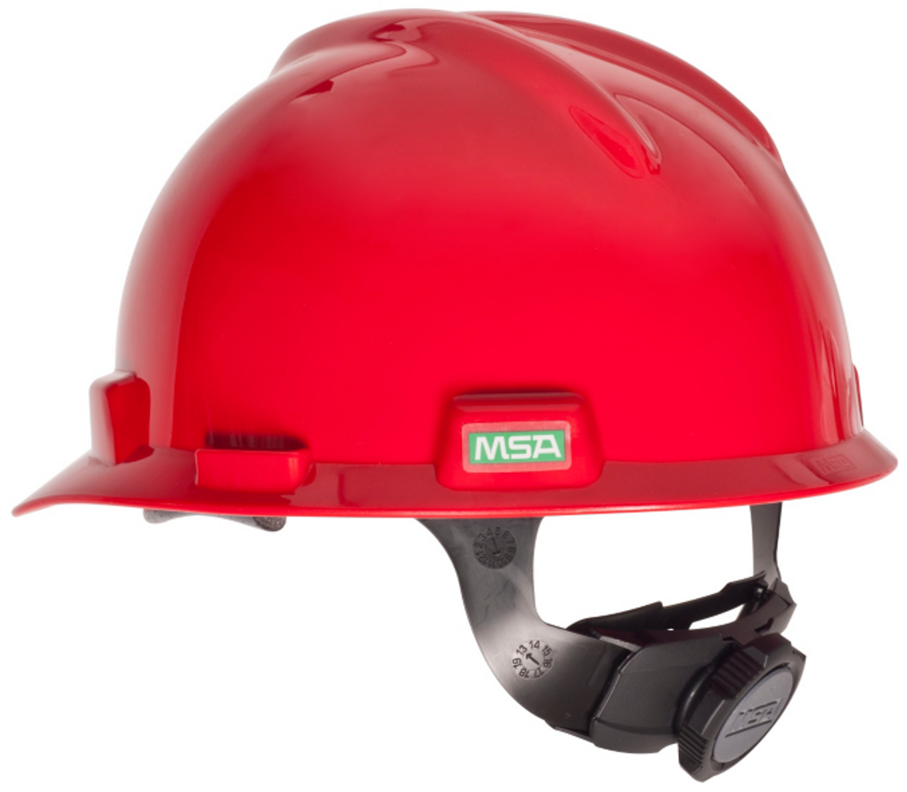 Msa V Gard® Hard Hat Polyethylene Standard Size Slotted With Fas Trac® Iii Ratchet Suspension 