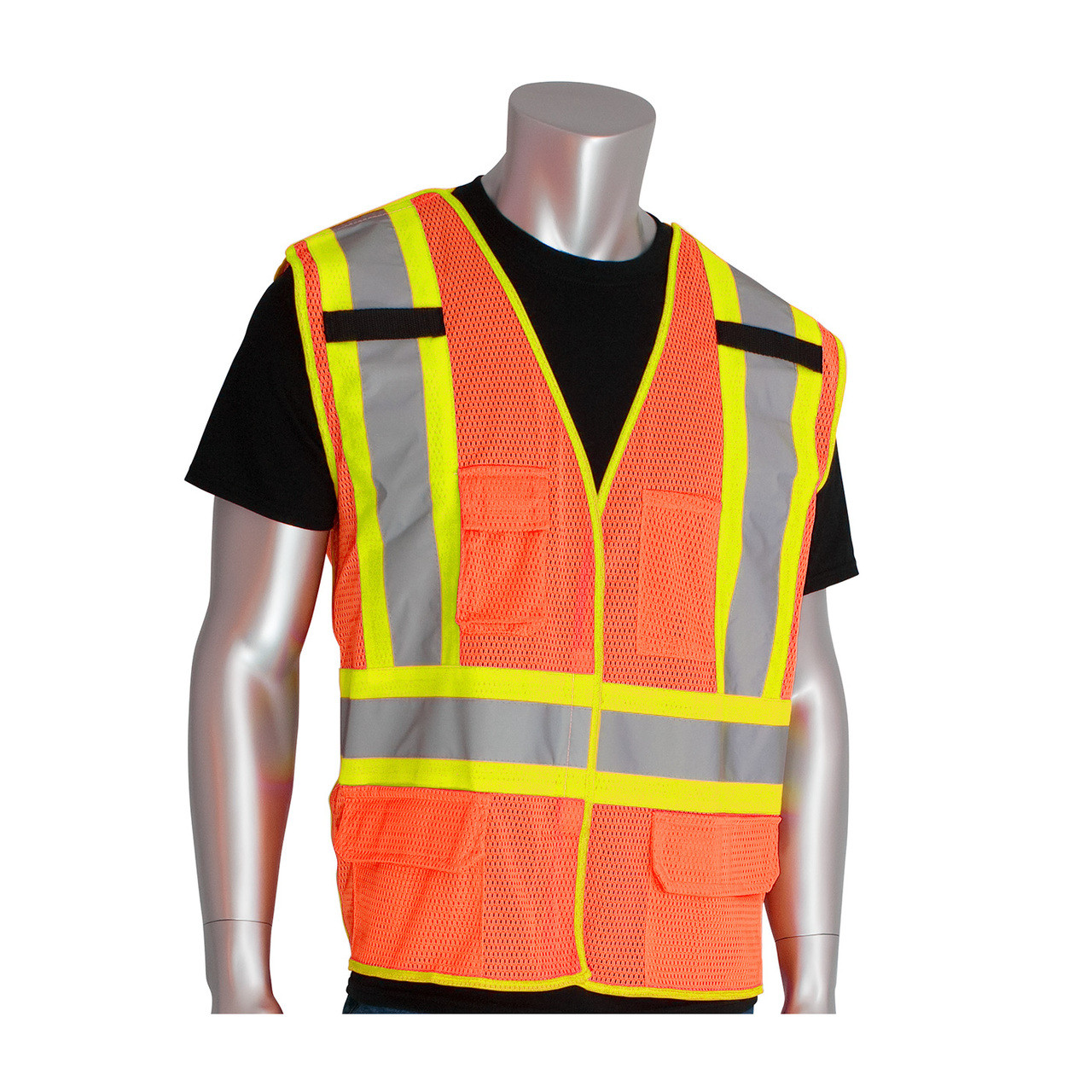 PIP ANSI Class 2 X-Back Safety Vest, Hi-Vis Orange, 5-Point