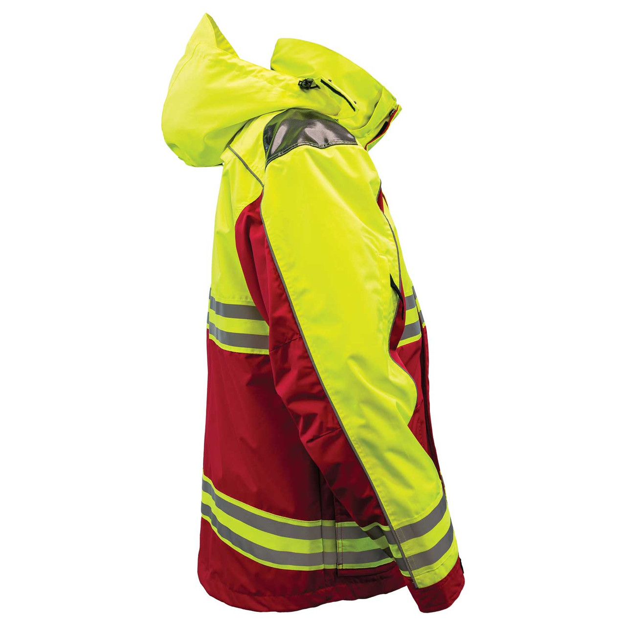 GAME 3555 Hi-Viz Class 2 Rescue Jacket with Detachable Hood, Red