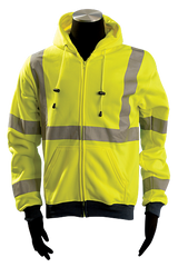 Occunomix Premium Class 3 Hoodie Sweatshirt, Zip Closure, Hi-Visibility Yellow, 9 oz Fabric, LUX-SWT3HZ