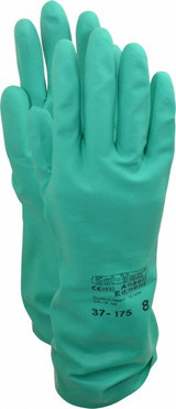 Ansell AlphaTec Solvex 37-175 Green Nitrile Chemical Gloves, 15 mil thickness, 13 inch Length, Flock Lined, 12 pairs/pkg