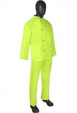 Durawear 1260 Raingear, Hi-Visibility Lime Green, .35 mm PVC/Polyester, Set Includes Jacket with Hood and Bib Overalls