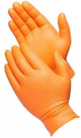 DuraSkin 2028HO Orange Nitrile Disposable Gloves, 8 mil Thickness, Powder Free, Embossed Diamond Grip, 100 gloves per dispenser