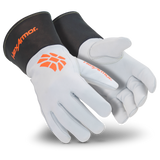HexArmor Chrome SLT 4062 cut-resistant leather work gloves with extended safety cuff, goatskin palm, and ANSI A5 arc flash CAT 4 protection for industrial and electrical safety