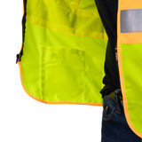 GAME I-84 Hi-Viz Yellow Woven Fabric Tricot Class 2 D.O.T. Safety Vest with Pockets, ANSI Class 2