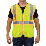 GAME I-84 Hi-Viz Yellow Woven Fabric Tricot Class 2 D.O.T. Safety Vest with Pockets, ANSI Class 2