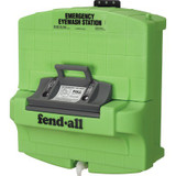 Honeywell Fendall Pure Flow 1000 gravity-fed emergency eyewash station with sealed saline cartridges and 15-minute flushing capability for industrial workplace safety